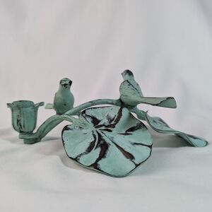 Painted brass bird and Lily candle holder